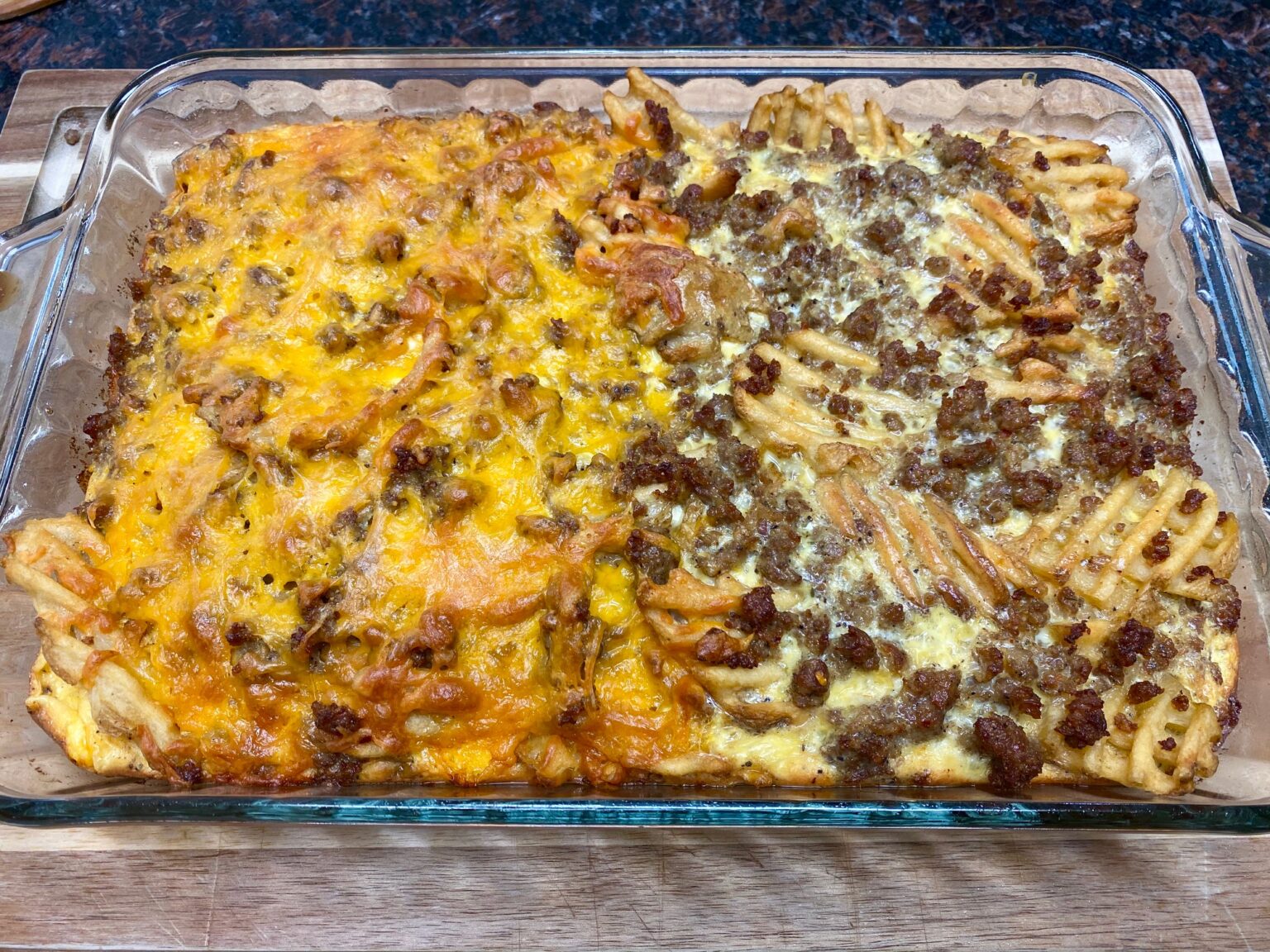BREAKFAST CASSEROLE WITH WAFFLE FRIES - Family Dinner Delights